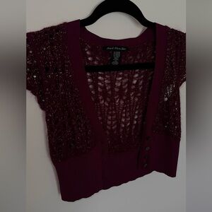 Heart Moon Star Burgundy Knit Top
